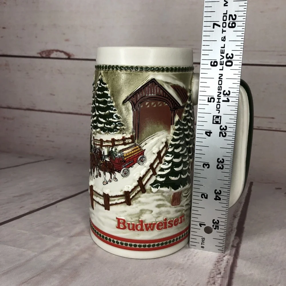 Vintage Budweiser Stein Mug Clydesdales Christmas Ceramarte‎ Snowy Winters Eve